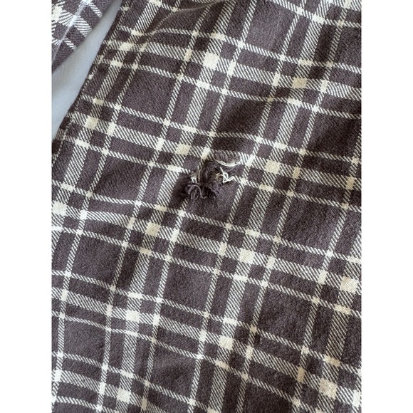 OOBE Brown Plaid Flannel Long Sleeve Sz XL Button Down Shirt VINTAGE Small Hole - Picture 7 of 9